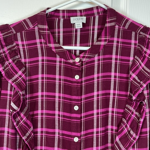 J Crew Plaid Checkered L/S Bohemian Victorian Maroon Blouse XXL EUC #1133 - Picture 3 of 6